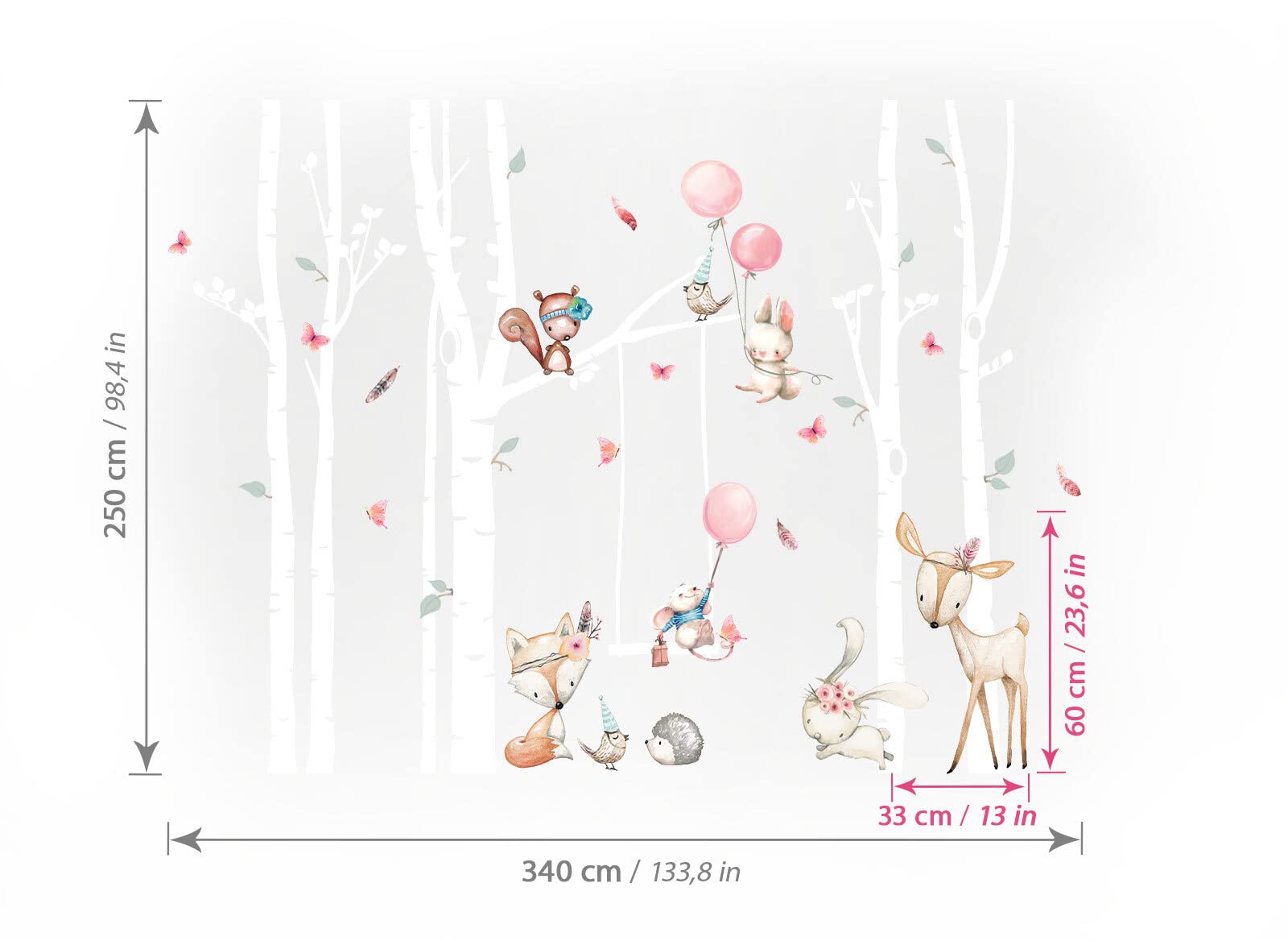 Grandora Wandtattoo Wandsticker Kinderzimmer Tiere Wald Birkenstämme Wandaufkleber Wanddeko Babyzimmer Spielzimmer Wandbild Kinder Mädchenzimmer Aufkleber DL759-4