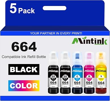 Compatible 664 T664 Ink Refill Bottles for ET-2650 ET-2550 ET-16500 ET-4500 ET-4550 ET-3600 Printers Black, Cyan, Magenta, Yellow