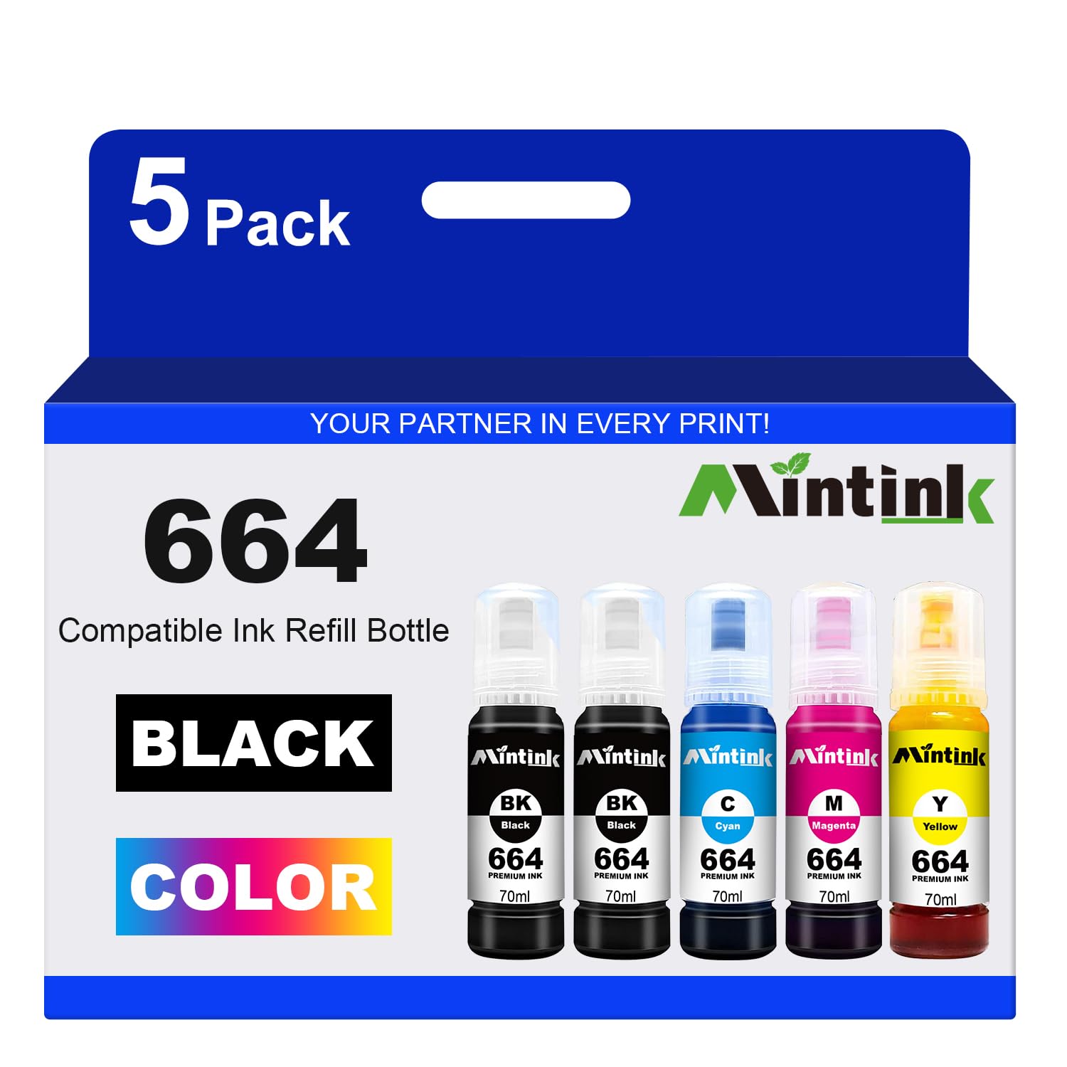 Mintink Compatible 664 T664 Ink Refill Bottles for ET-2650 ET-2550 ET-16500 ET-4500 ET-4550 ET-3600 Printers (Black, Cyan, Magenta, Yellow)