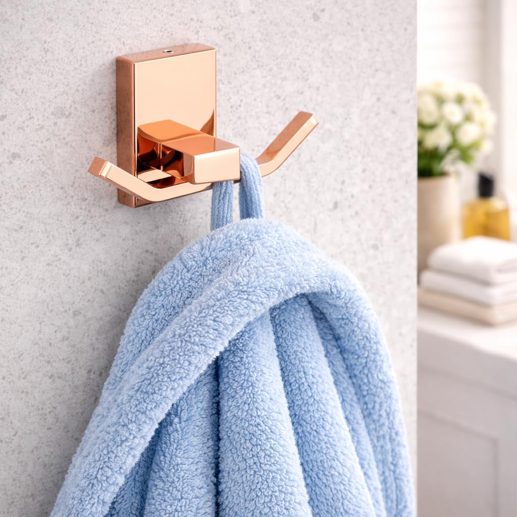 Robe Hook,Bath Towel Hook Made of Heavy Duty Stainless Steel (Rosegold-(Glossy PVD), Square)