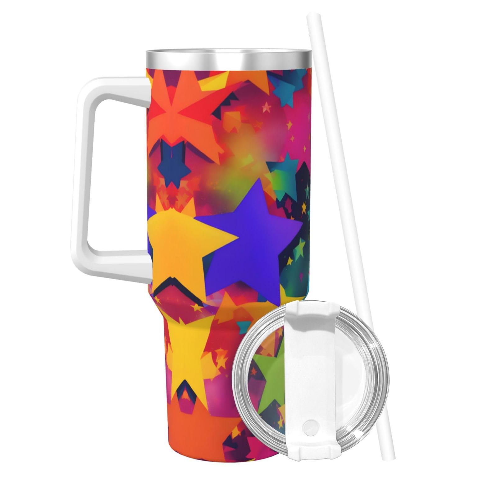 Rainbow Stars Ice Bully Doppelwandige isolierte Wasserflasche mit Griff und Strohhalm-Deckel, 1,2 l