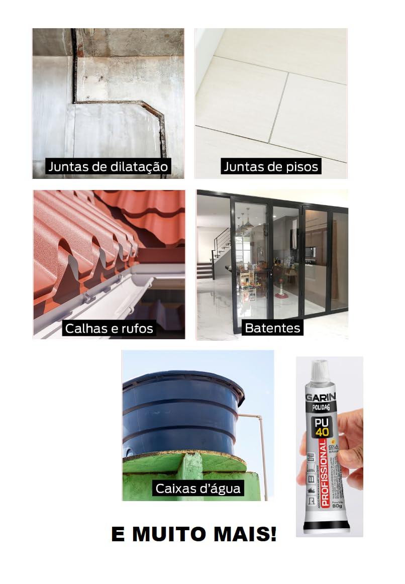 Bisnaga Selante Adesivo Cola Pu40 80g Poliuretano Acabamento Rejuntamento Alta Resistência Aceita Pintura (Preto)