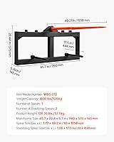 Vista 7 de VEVOR 49" Hay Spear, Bale Spears 1600lbs Loading Capacity, Skid Steer Loader Tractor Attachment with 2pcs 17.5" Stabilizer Spears, Quick Attach