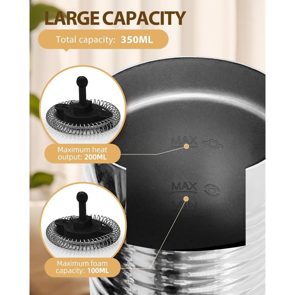 Schiumalatte Elettrico, Macchina per Cioccolata Calda Automatica 4 in 1, Vaporizzatore per Latte da 500 W con Maniglia, Schiumatore Caldo e
