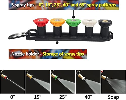 Miniatura 2 de Juego de puntas de boquilla de pulverización para lavadora a presión con 5 boquillas de múltiples grados, conexión rápida de 1/4 pulgadas, 2.5 GPM,