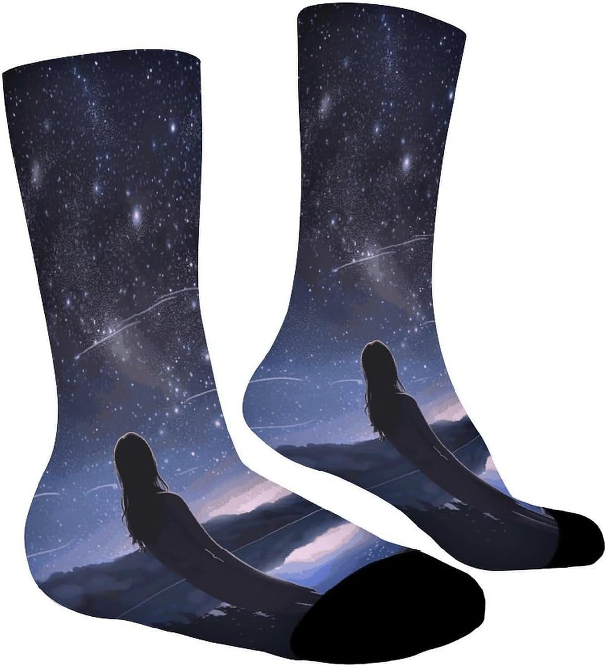 Girl Looking at Stars Crew Sock High Stocking Grippy Socks | Socks for Men & Women,Stockings-Long Thin Tube Sports, Breathable Soft Athletic for Nurses,Travel