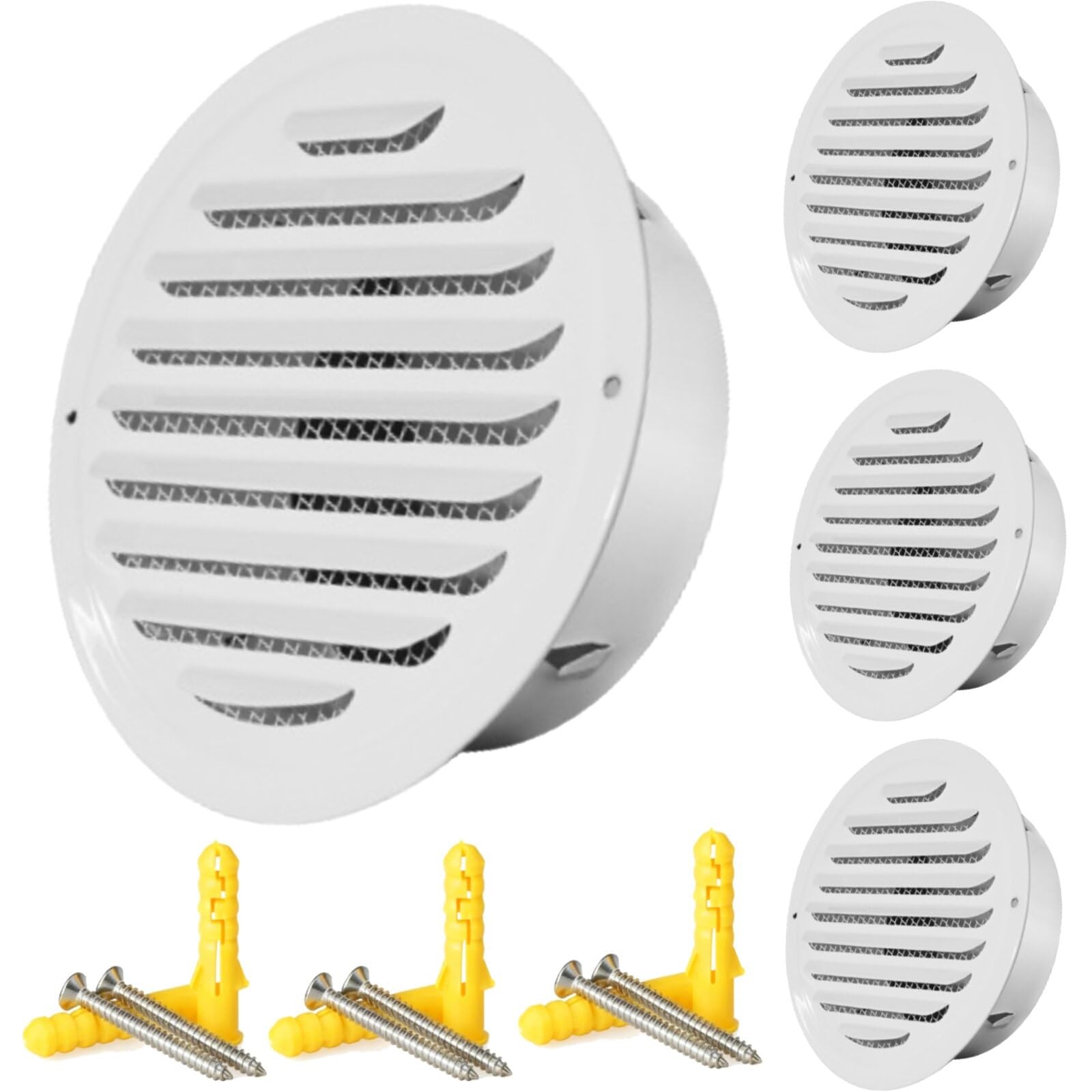 3 Pièces Grille de Ventilation Ronde en Acier Inoxydable, Sortie D'air Murale 70-200mm, Grille Aeration Avec Filet Anti-Insectes pour Intérieur Extérieur Chambre Entrepôt Garage(200mm/7.9in)