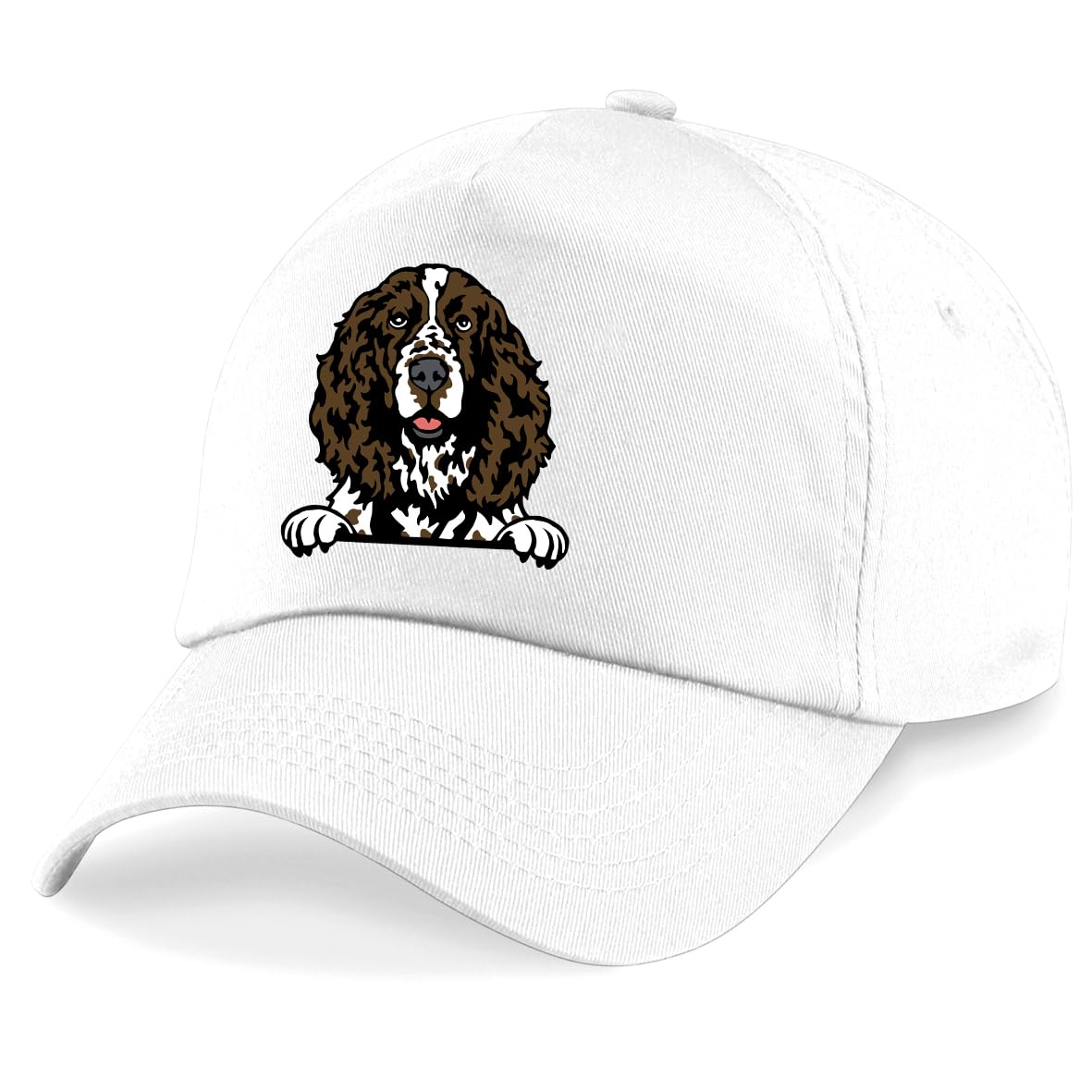 Apm Apparel English Springer Spaniel Dog Peeking Dog Unisex Baseball Cap (UK, Alpha, One Size, White)