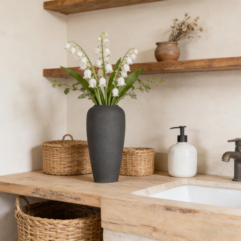 Rustic Ceramic Vase, 12.6" Black Farmhouse Tall Vase, Large Vintage Vases, Modern Terracotta Decor Vases for Home Decor, Living Room, Entryway, Table Centerpieces, Kitchen, Housewarming Gifts