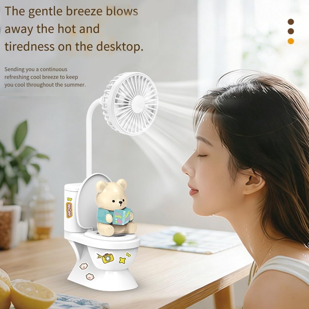 USB Rechargeable Desk Fan With Adjustable Head Lovely Toilet Shape Cooling Fan
