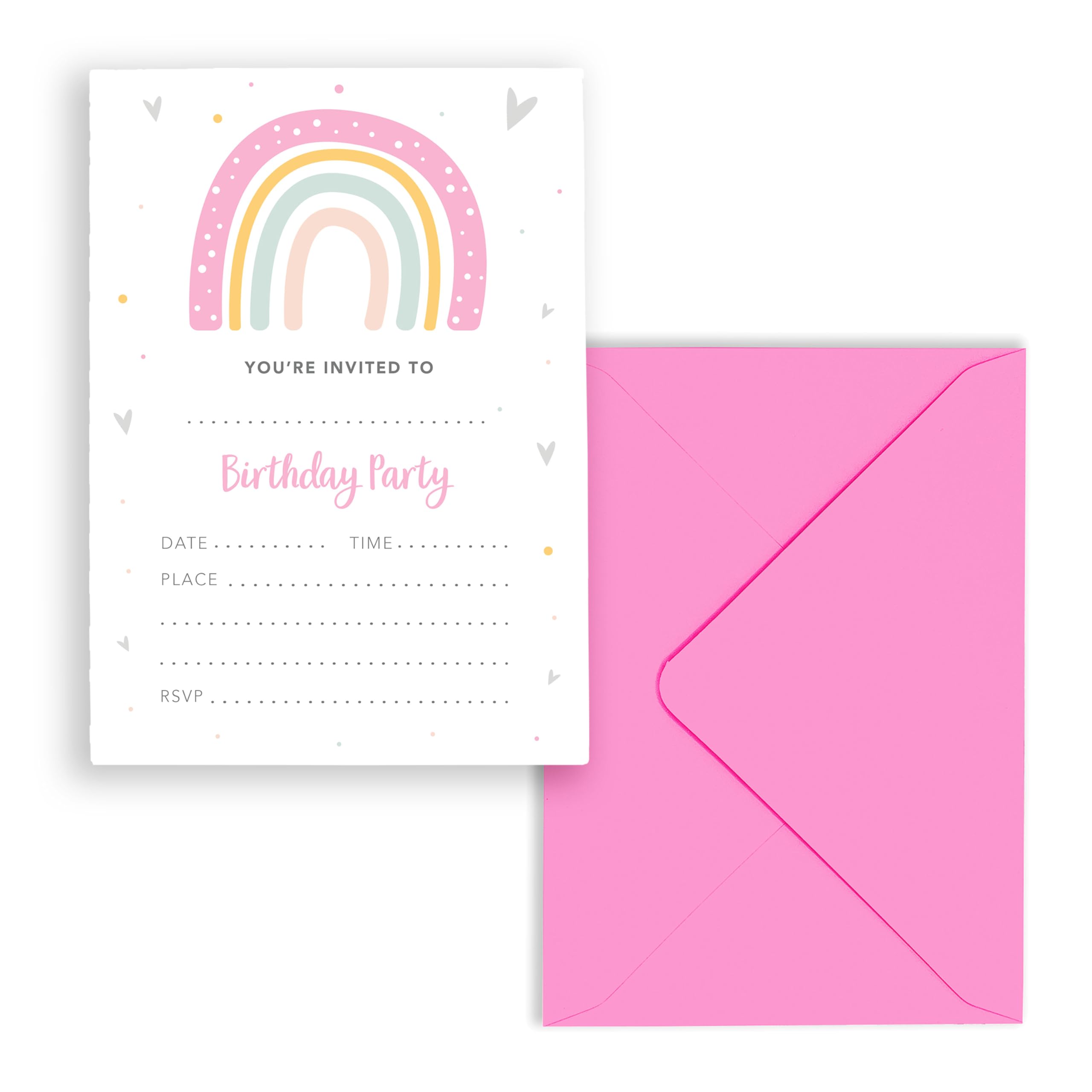 PRINTED INVITATIONS Write on Rainbow Girls Birthday Invitation, Printed Card Birthday Invite, School Party Invite, Girls Rainbow Birthday Invitation (PACK OF 20 WITH ENVELOPES)