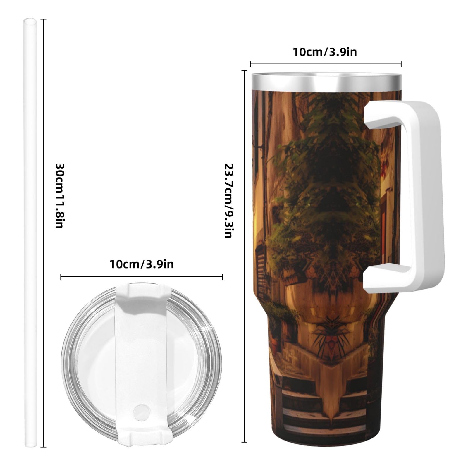 Italian Old Street Ice Bully Wasserflasche aus Edelstahl, doppelwandig, isoliert, mit Griff und Strohhalm-Deckel, 1,2 l