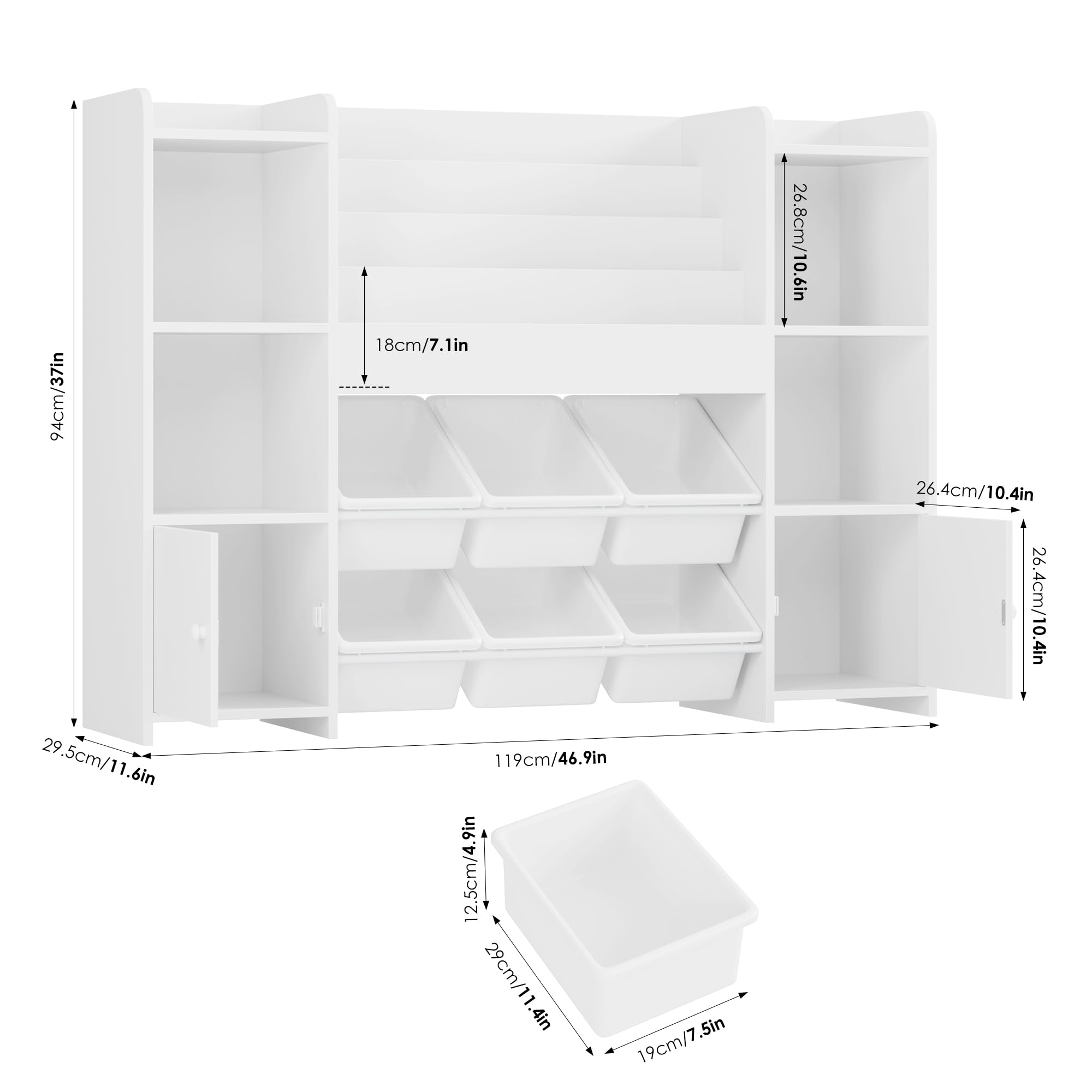 FINETONES Toy Storage Organizer with 6 Toy Bins, Toy Organizer Kids Bookshelf with 6 Cubbies, Toy Organizers and Storage Bins Playroom Storage for Kids Room, White