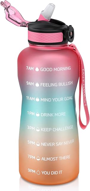 MYFOREST Water Bottle with Straw, 2.2Litre Sports Bottle with Leakproof Flip Top Lid, 2200ml Water Bottle BPA Free with Time Marker for Running, Gym, Yoga, Camping