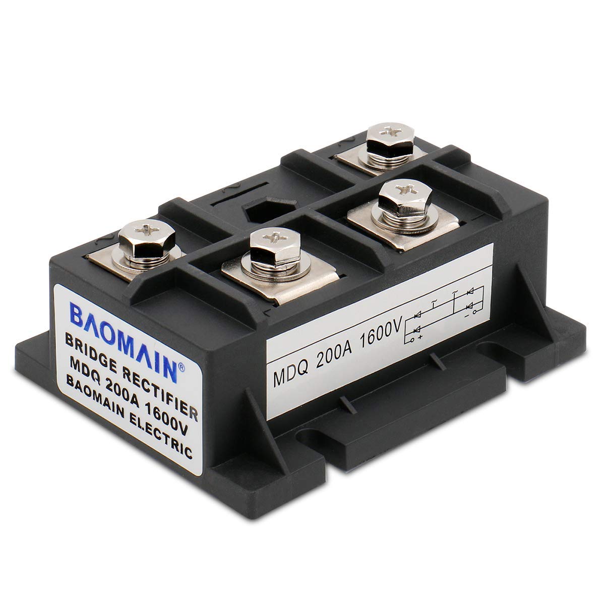 Baomain Single Phase Diode Bridge Rectifier MDQ-200A, 200A 1600V, 4 Terminal Full Wave Diode Module with Heat Sinks Aluminum