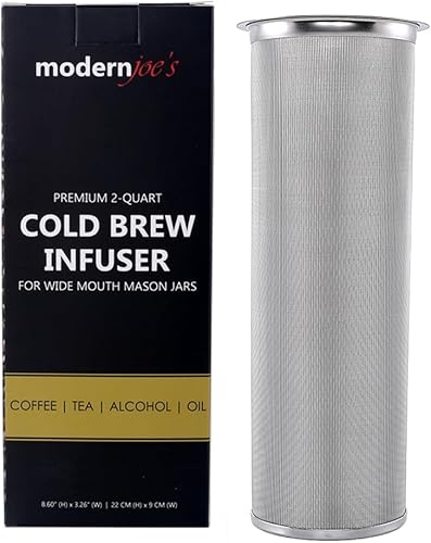 MODERNJOE'S Modern Joe's. Cafetera fría con infusor de alta calidad para tarros Mason de boca ancha de 2 cuartos de galón, perfecta para café helado