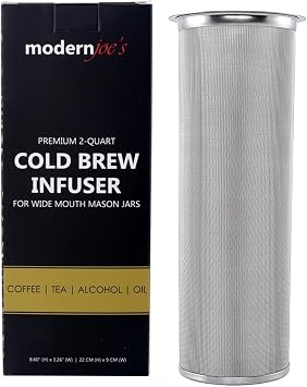 MODERNJOES Premium Infuser Cold Brew Coffee Maker for 2 Quart Wide Mouth Mason Jars. Cold Brew Coffee Filter. Iced Coffee and Tea. Heavy Duty Gauge 100 Micron Mesh 304 Stainless Steel
