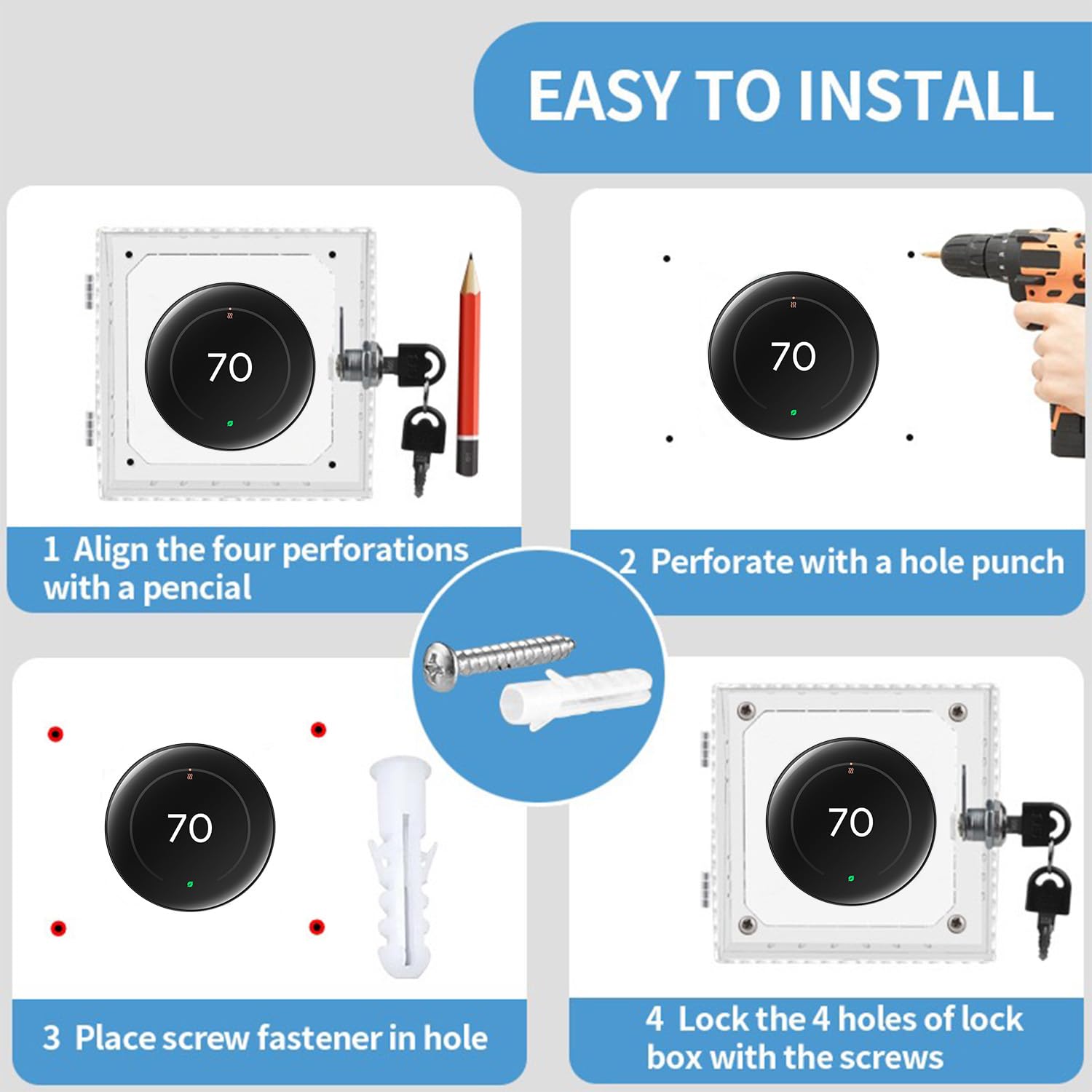 Thermostat Lock Box Cover with Key – Secure Lock Box Guard for Google Nest Learning Thermostat (4th Gen), Nest Thermostat 2020 and E, Nest Learning Thermostat 1st/2nd/3rd