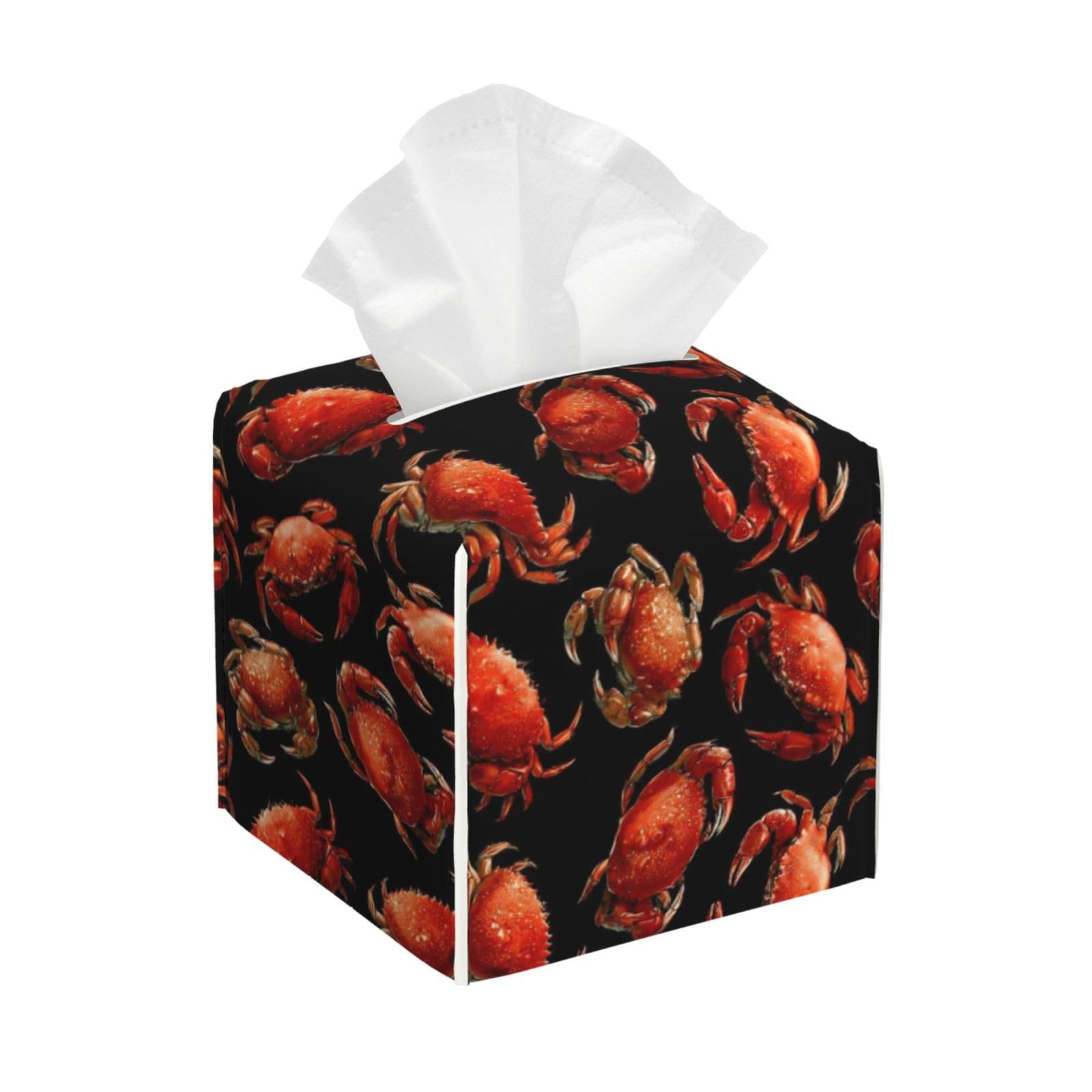 Realistic Red Crab Cute A Print Tissue Box Cover Holder Square, Foldable Modern Cube Tissue Box Cover, Leather Decorative Organizer for Tabletop Bathroom Car Office Desk Decor