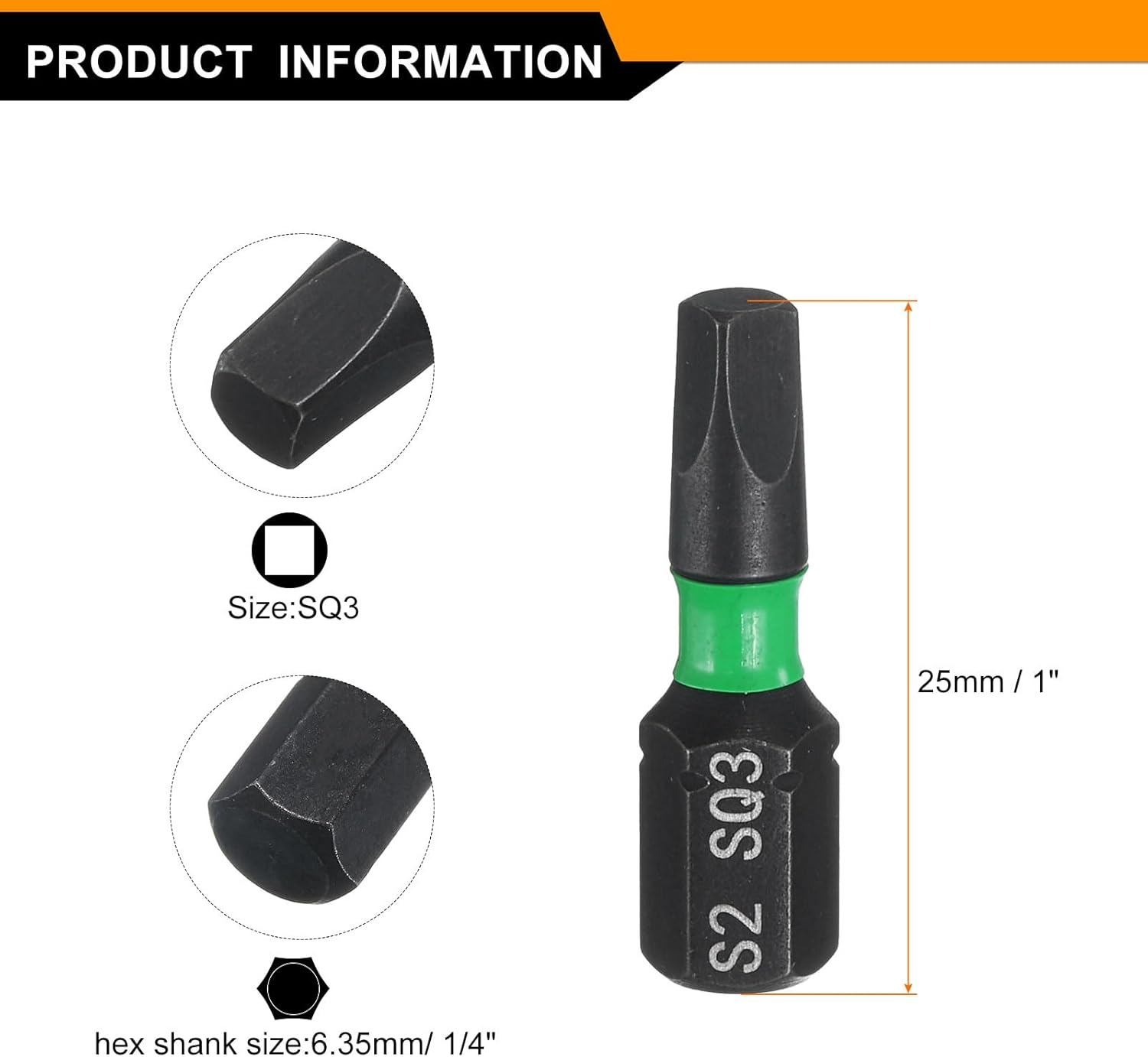 HARFINGTON 20pcs Square Screwdriver Bit SQ3 1/4" Hex Shank 25mm/1" Length Magnetic 4 Point Hex Bits S2 Steel Industrial Grade Electric Screw Driver Bit 6mm Rod
