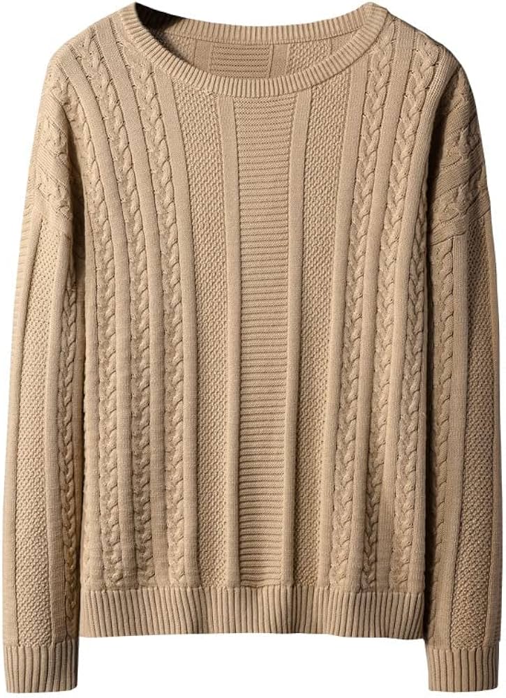 メンズカジュアルセーター メンズ 春秋 長袖 セーター Tシャツ 丸首 ゆったり カーキ ニット セーター 男性用セーター (Color : Khaki, Size : XXL)