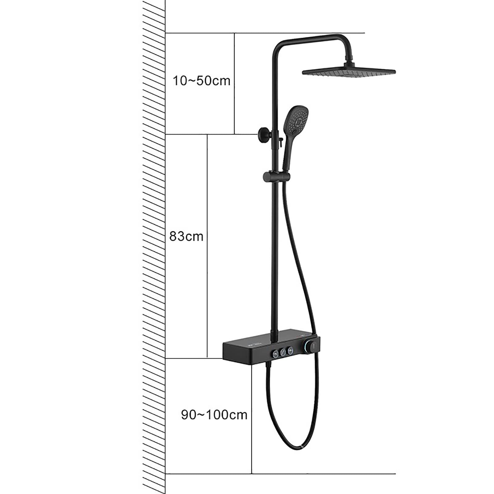 Juego de Sistema de Ducha Negro con Pantalla Digital de Temperatura Juego de Grifo de Ducha Montado en la Pared Juego Combinado de Ducha Altura Ajustable Juego de Ducha de Lluvia con Cabezal de duch