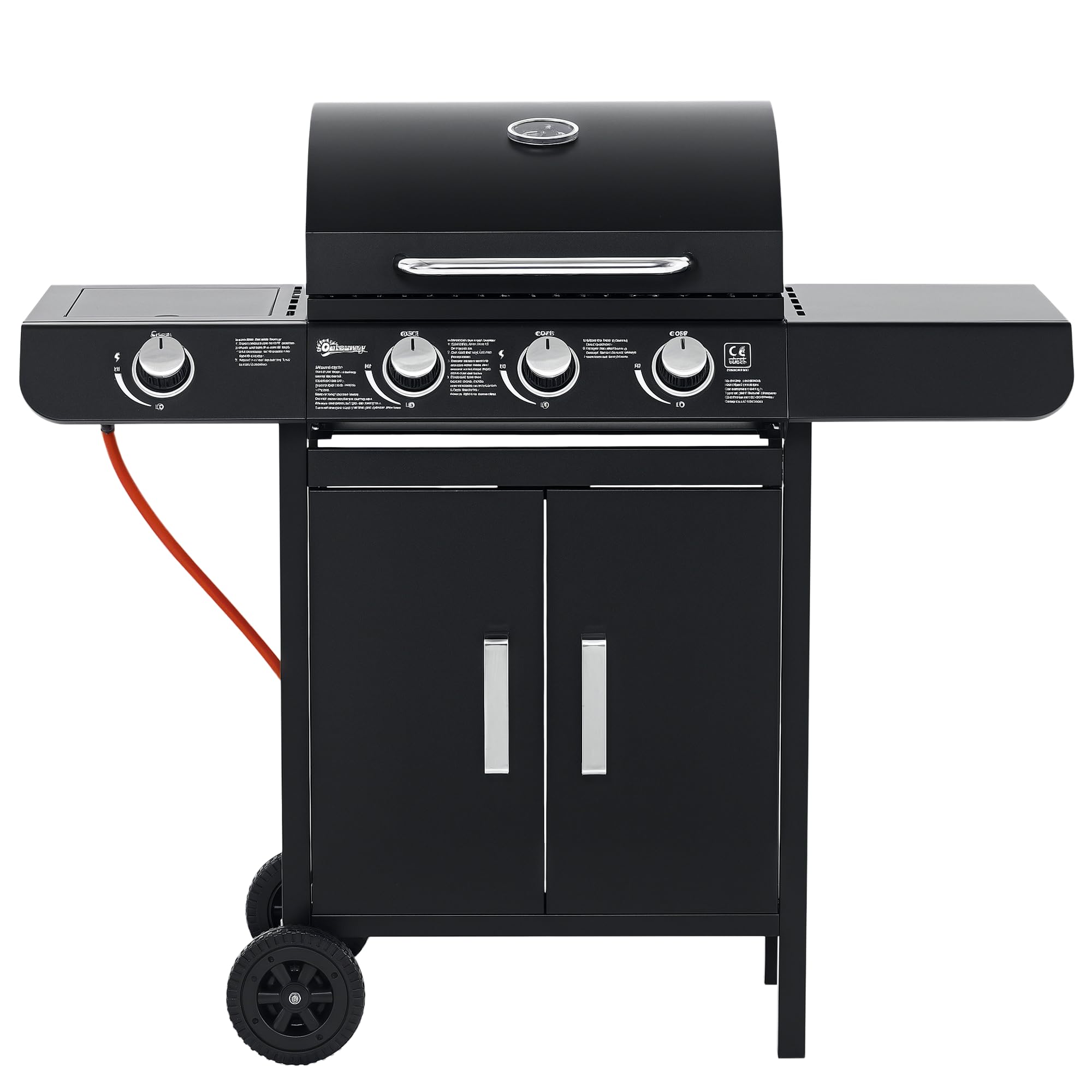 Outsunny Gasgrill 11,6 KW Grillwagen inkl 4 Edelstahl-Brenner Thermometer Kochplatte Flaschenöffner Seitenablagen,BBQ Gartengrill für Balkon 110 x 50 x 100 cm
