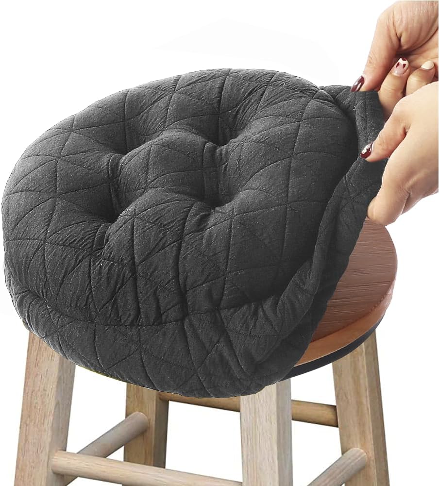 BUYUE Round Bar Stool Seat Cushion, Dia.14 Luxury Fashion Jacquard with Anti-Skid Silicone Bar Stool Cushion Padded (Dark Grey, L,1 Count)