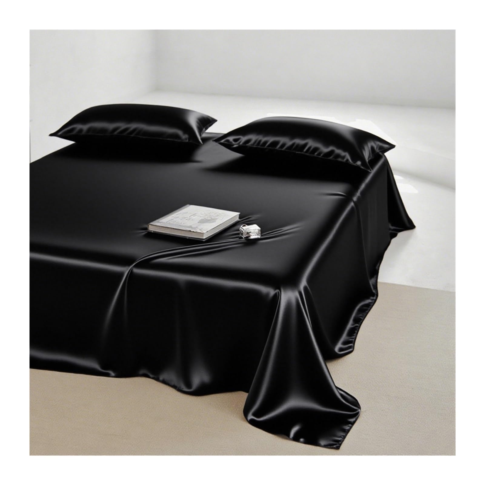Sabanas Encimera de satén 170x230cm 230x250cm 250x250cm Individual Doble Sedosa de Lujo sábana Superior más Suave Que la Seda for la Piel del Cabello(Black,230x250cm)