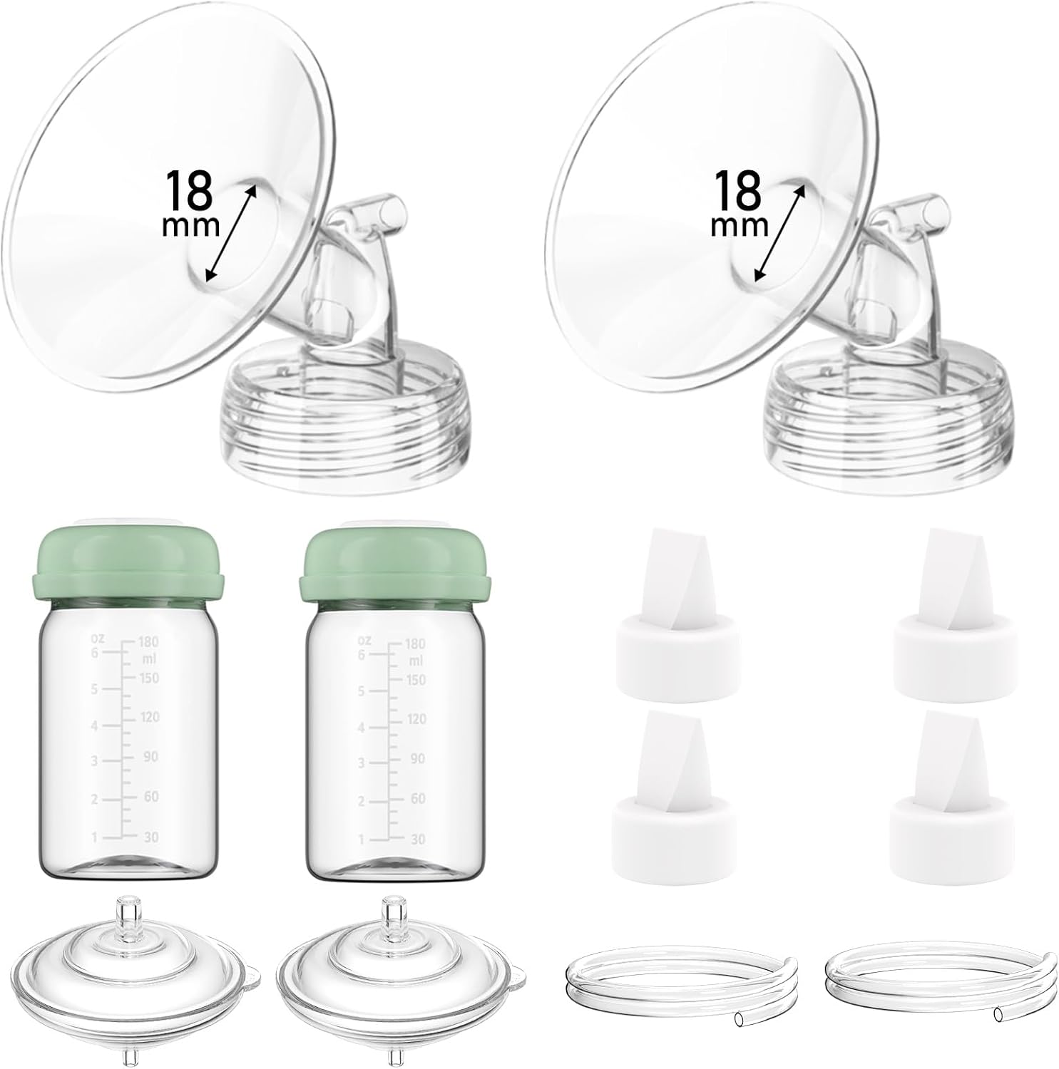 Breast Pump Parts Compatible with Spectra S1/S2/9 Plus/Synergy Gold, Full Set Replacement Parts for Spectra Include 18mm Flange, Duckbill Valve, Backflow Protector, Tubing, Bottle, Not Original Parts