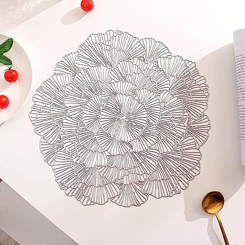 Image of Dakshya Industries Elegant Round Table Placemats Set of 2 (38x38 cm) PVC Waterproof Non-Slip Dining Mats (Silver)