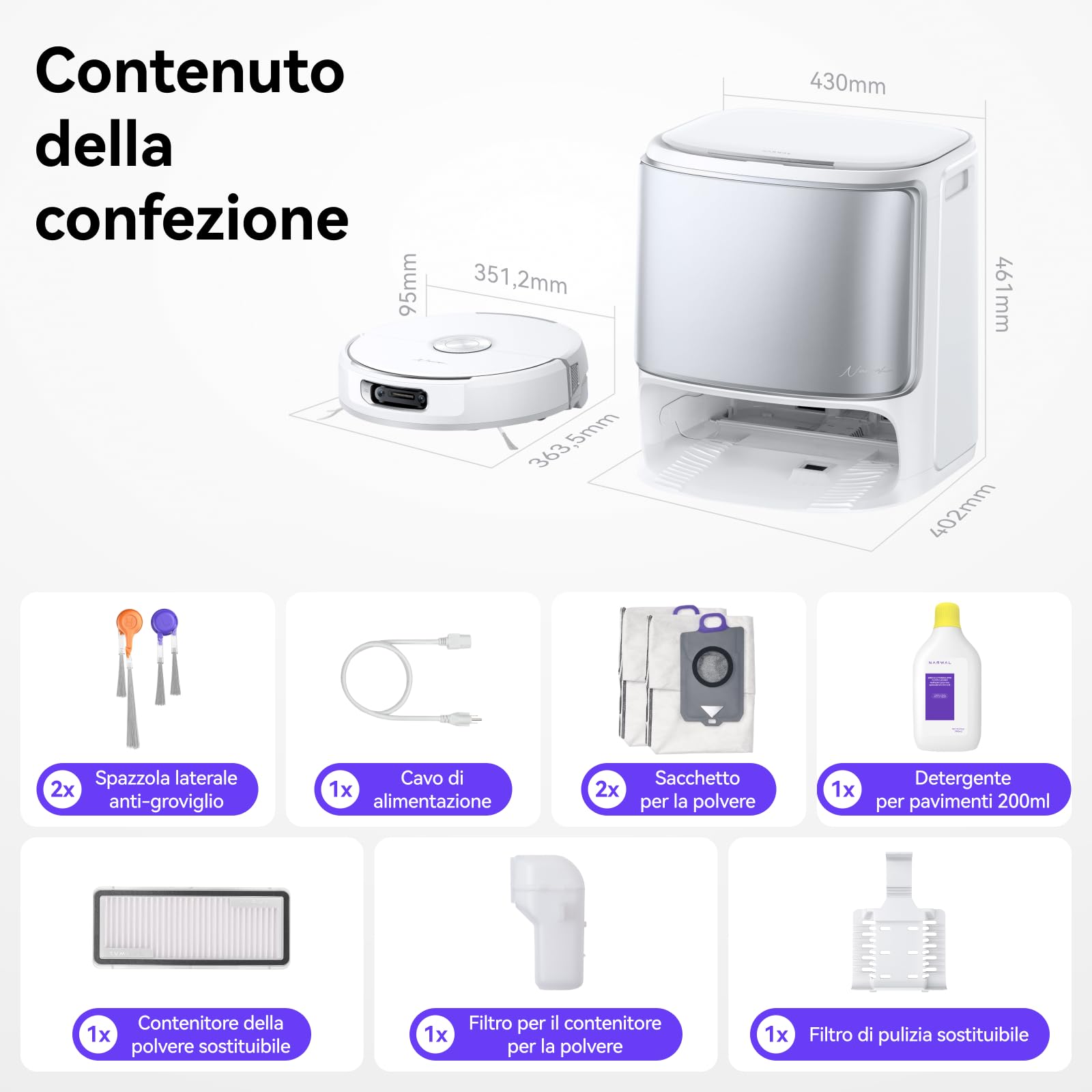 NARWAL Flow Robot Aspirapolvere Lavapavimenti All-in-one FlowWash Autopulizia, Aspirazione 22000Pa, Fotocamera AI, Pulizia Tappeti Autosvuotamento, Acqua 45-80°C e Asciugatura