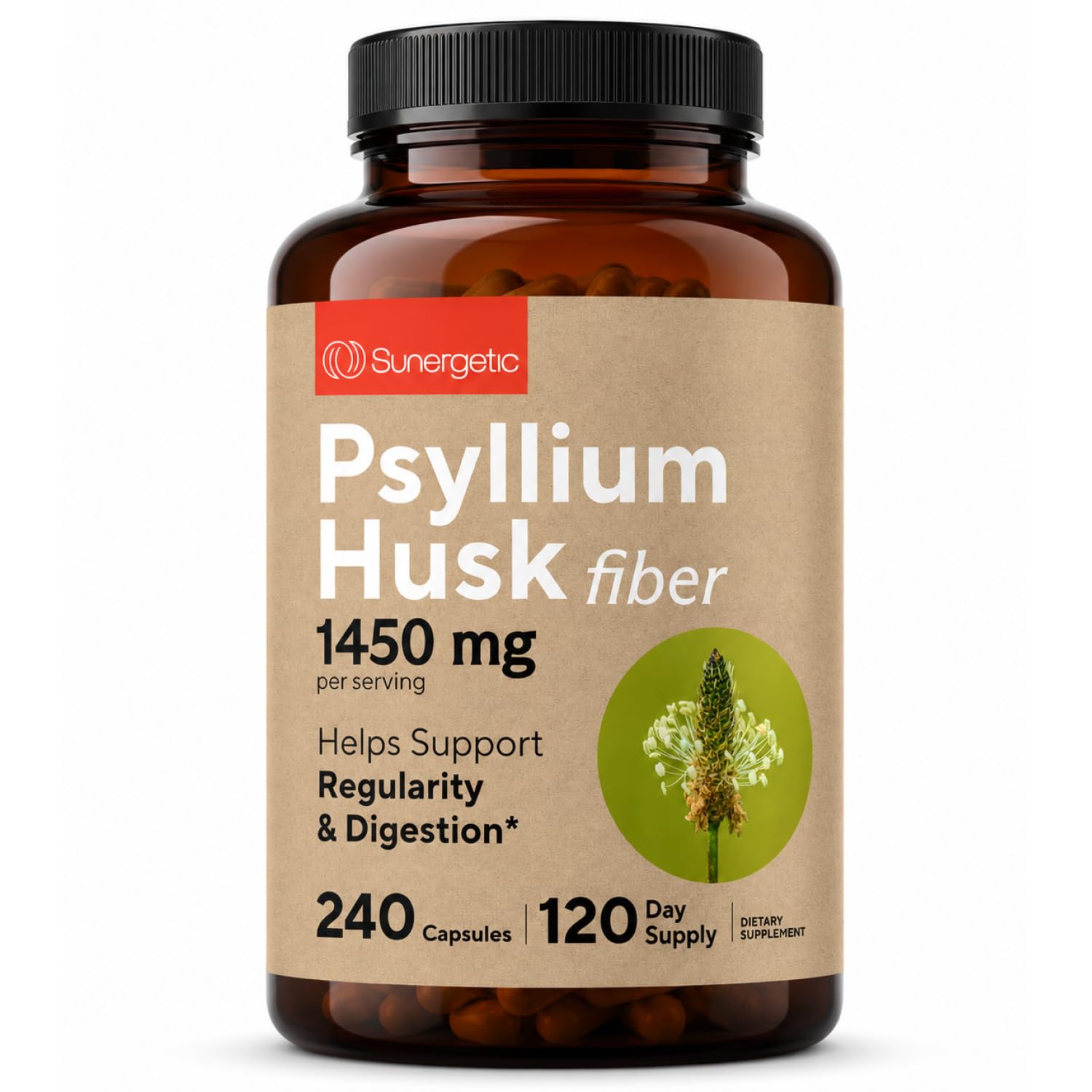 Premium Psyllium Husk Fiber Supplement 1450mg, 240 Capsules