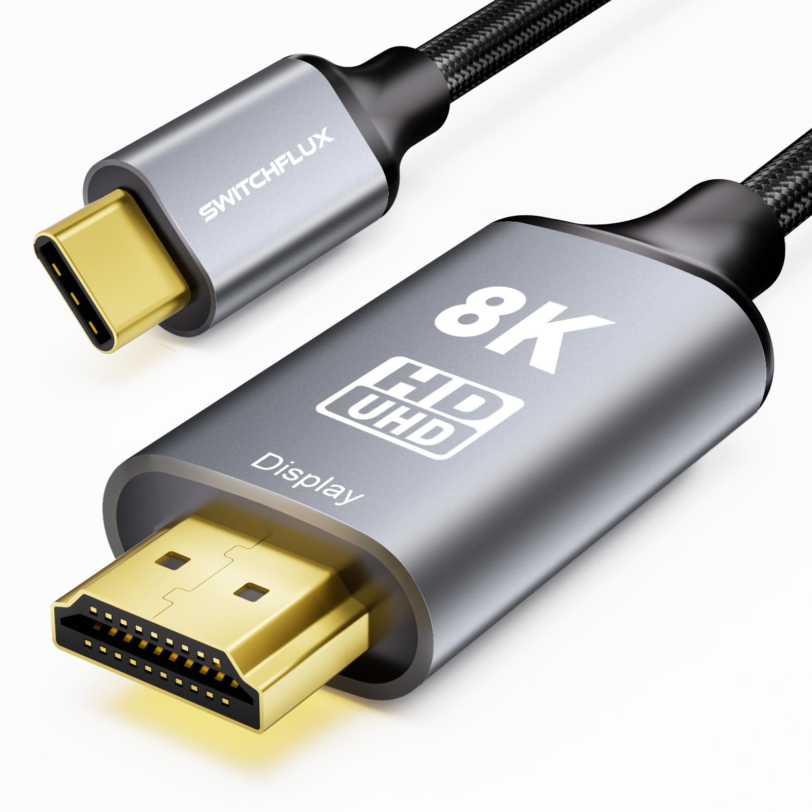SWITCHFLUX USB C to HDMI 2.1 Cable 6Ft (8K@60Hz,4K@144Hz,2K@240Hz) Type-C to HDMI Braided Cord,[Thunderbolt 3/4/5 Compatible] for iPhone 15 Series,