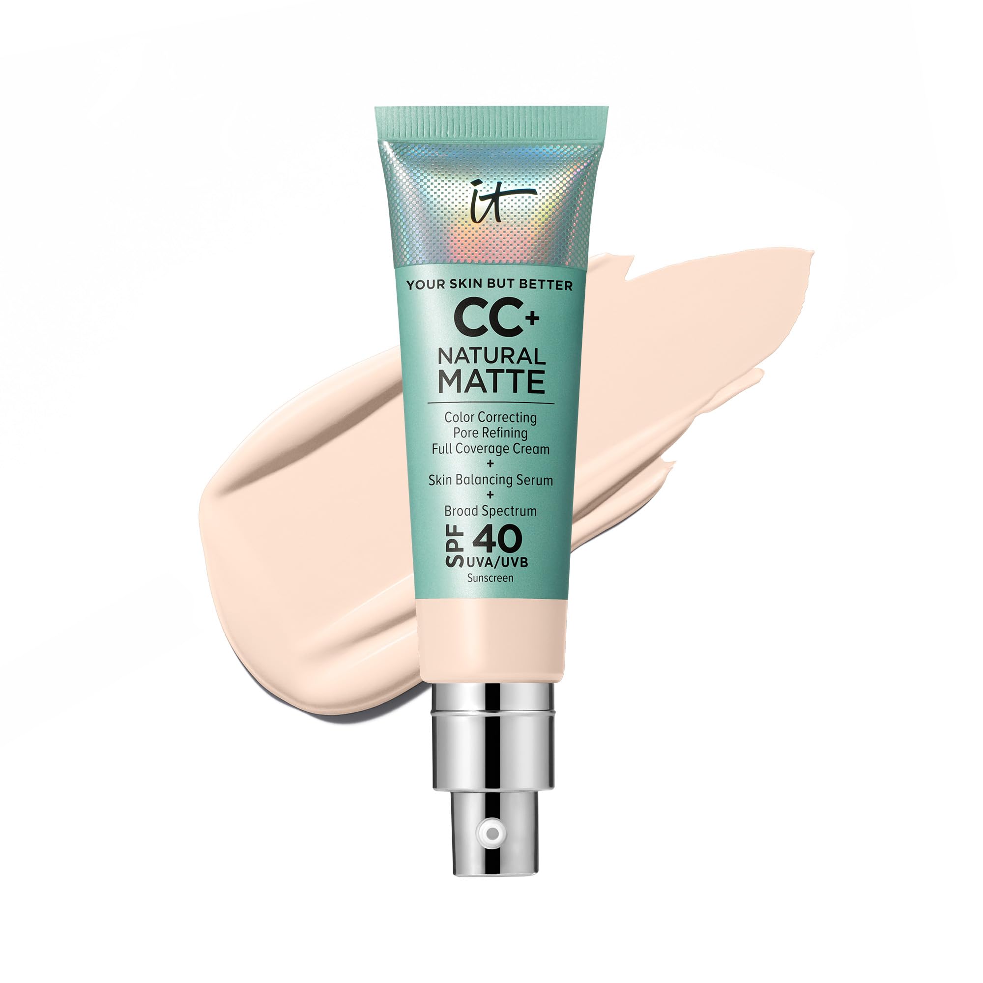 CC+ Cream Natural Matte - Poreless Full Coverage Foundation With SPF 40, 16HR Shine Control, Color-Corrector, Skin-Balancing Serum, Sweat-proof, Noncomedogenic for Oily Skin - 1.08 fl oz
