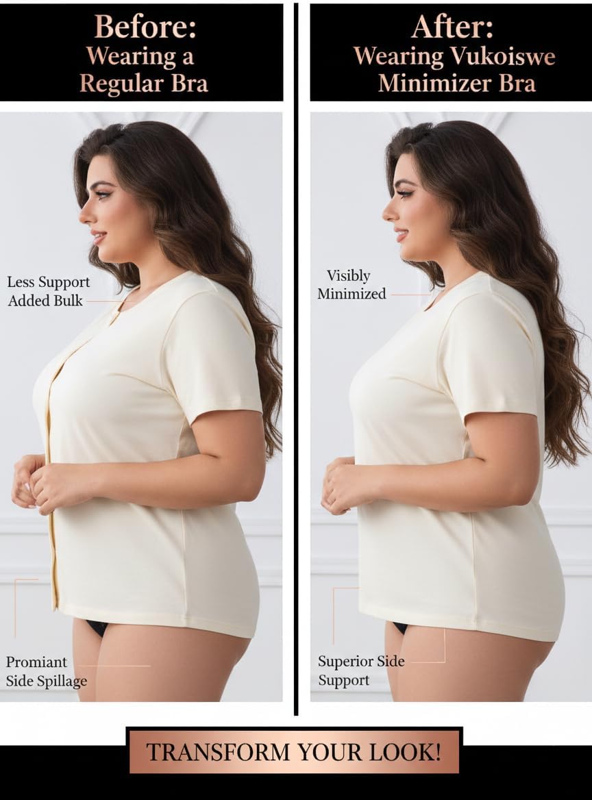 Minimizer Bras for Women Full Coverage Unlined Underwire Bra Plus Size Bra for Heavy Breast - Image 3