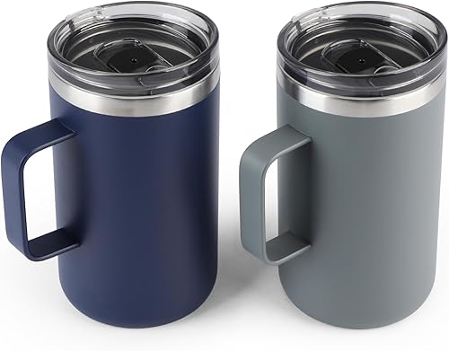 Miniatura 9 de Olympia Tools Juego de tazas de café con asa y tapa, 20 onzas, taza de campamento aislada, paquete de 2, vaso de viaje de acero inoxidable de doble