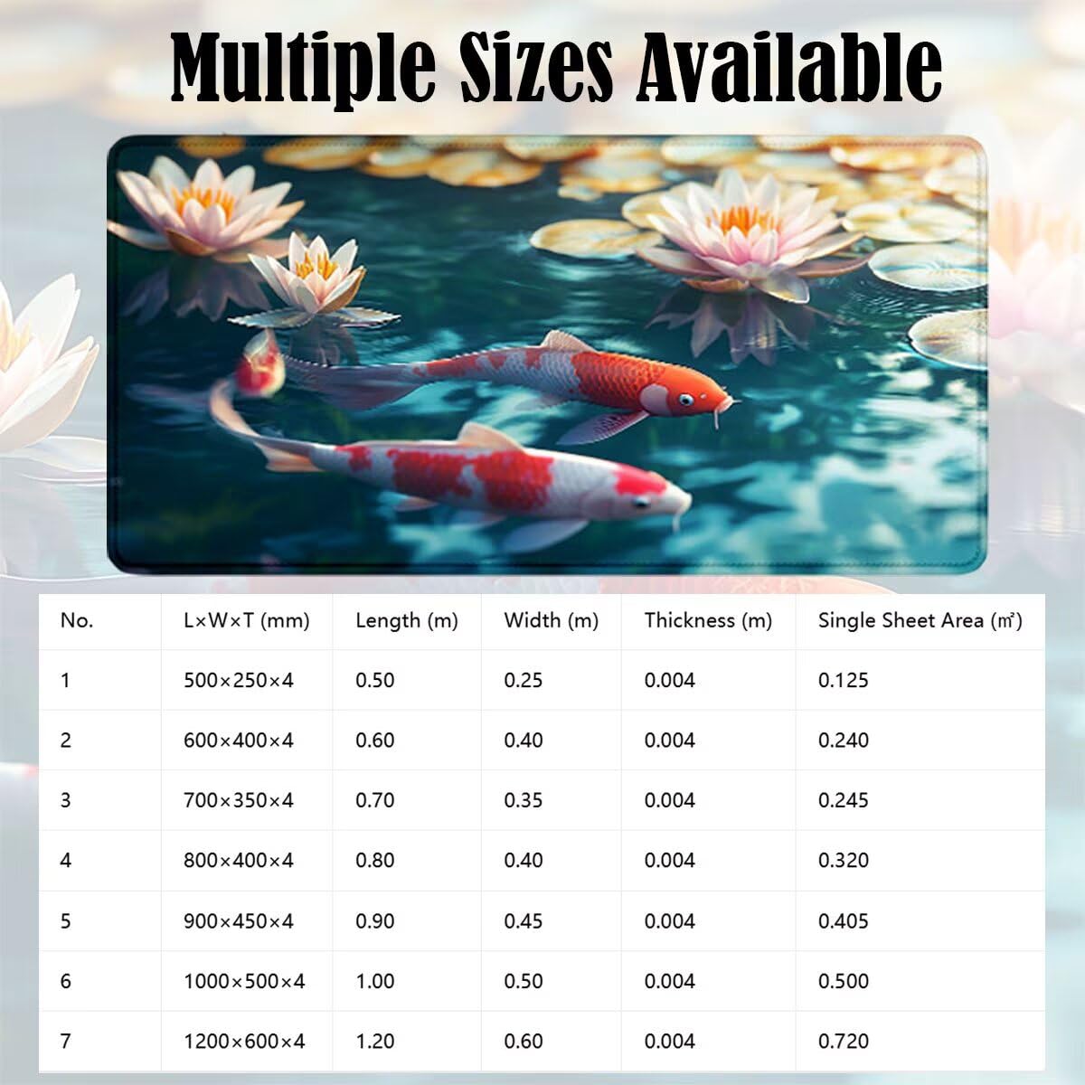 Tappetino Mouse Gaming XXL, Grande Mousepad 1200x600x4mm loto Koi 0x0-205 | Tappetino Scrivania con Base in Gomma Antiscivolo Bordi Cuciti per Computer, PC, Migliora la Precisione e la Velocità