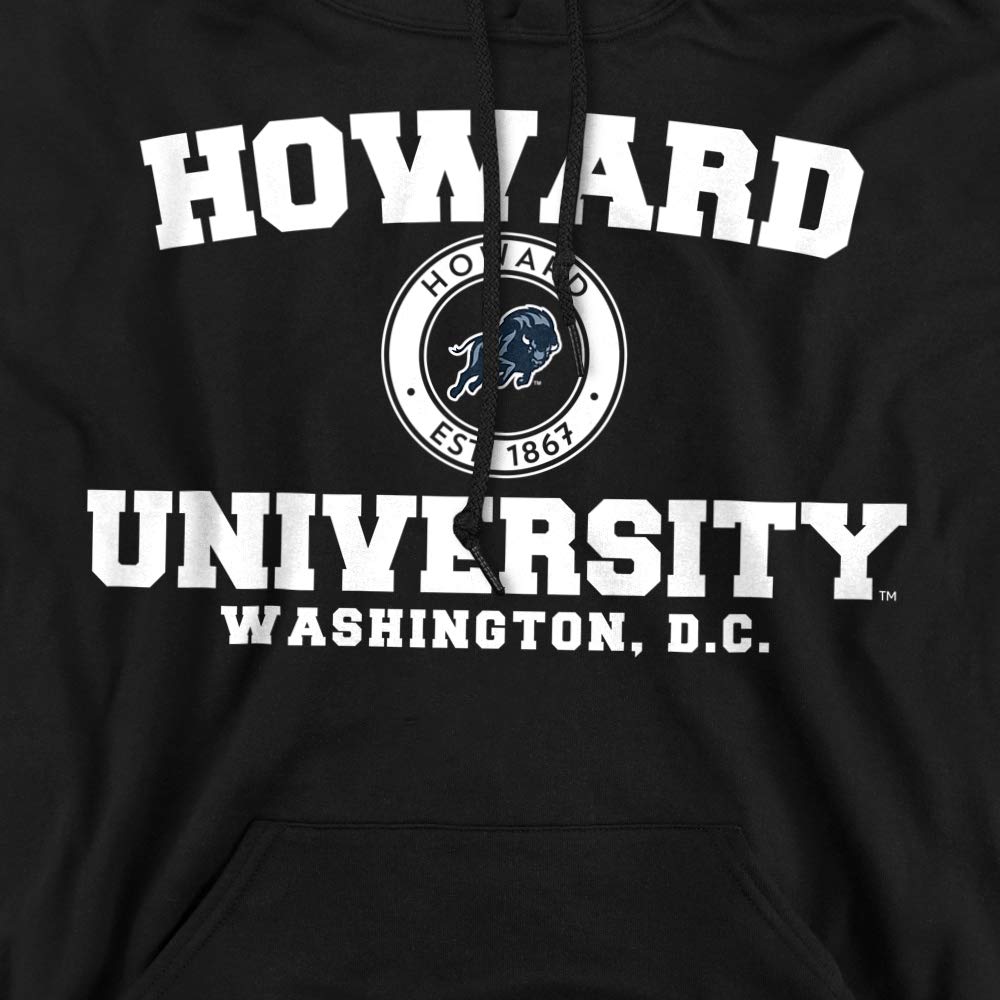 Howard University Official Circle Logo Unisex Adult Pull-Over Hoodie,Black, X-Large