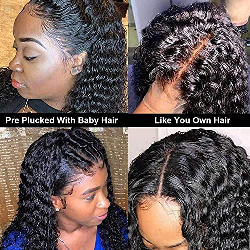 Amanda Hd Transparent Deep Wave Lace Front Wigs Human Hair Pre Plucked 4X4 Deep Wave Wig 24 Inch Brazilian Virgin 180% Density Wet And Wave Lace Closure Wigs Human Hair For Women Natural Color #TOP2