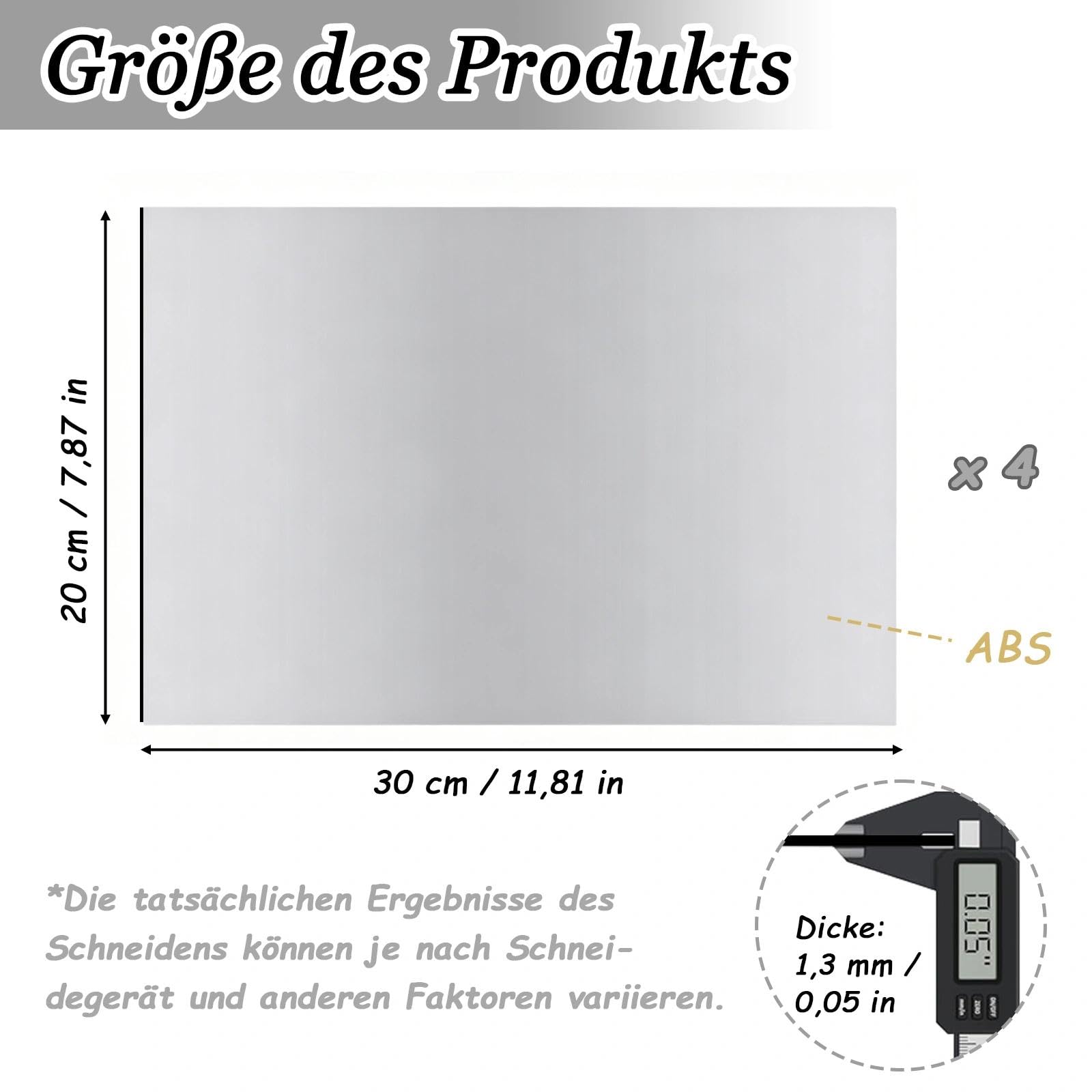 Targhetta per incisione laser, 30 x 20 cm, 4 pannelli in plastica ABS, piastra in plastica per incisione, colore nero su argento specchio, piastra vuota incisa al laser, per targhetta