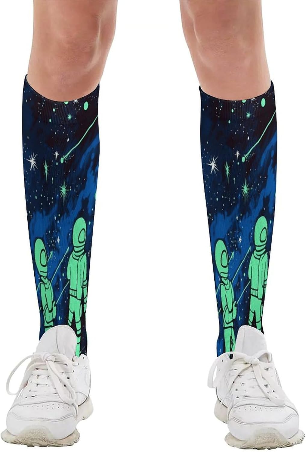 Glow in The Dark Compression Sock Circulation Support Socks Lightweight Knee High Tube Sock Over-The-Calf Sock for Adult