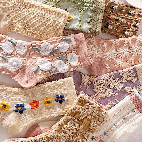 Cute Socks for Women, Floral Socks, Perfect for Casual or Dress Wear, Geometric 3D Textured, Ankle Cotton Sock, Pack of 6 Pairs, Size 5-113