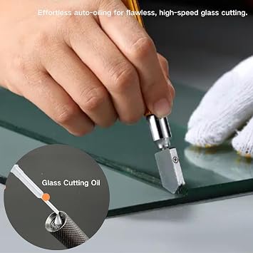 Glass Cutter 2mm-20mm, Upgrade Glass Cutting Tool with Glass Cutting Oil, Pencil Style Oil Feed Carbide Tip Glass Cutter for Tiles/Mosaic/Mirror. Glass Oil Cutter
