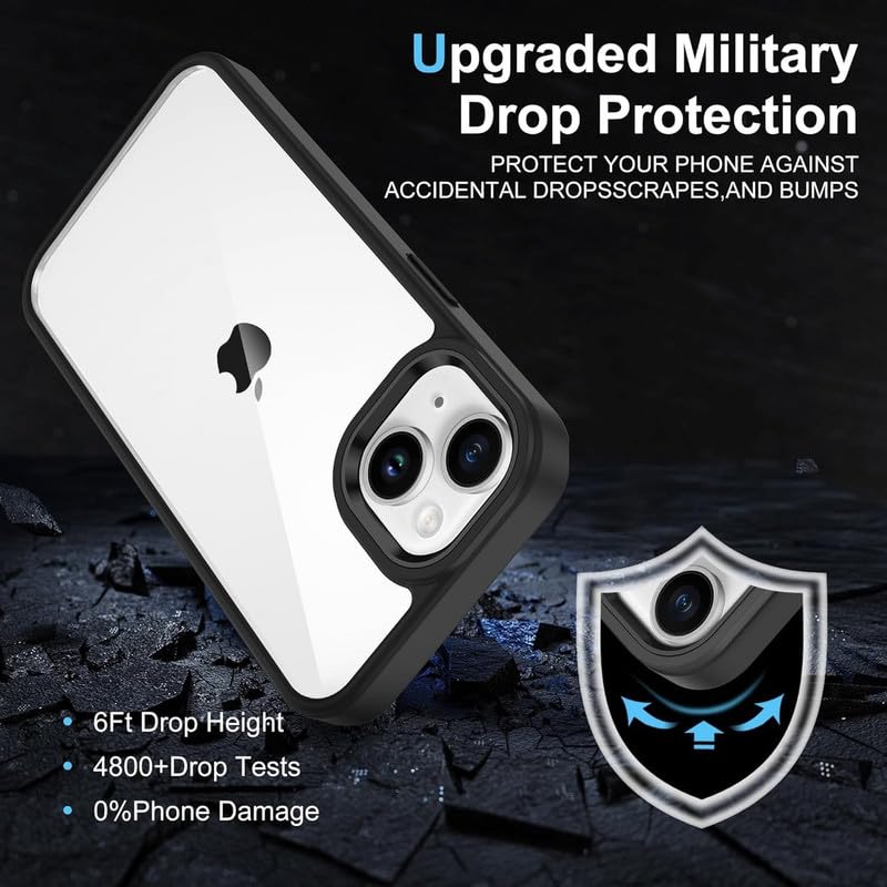 Image of Thermoplastic Polyurethane For iPhone Case 14,[Anti-Yellowing Technology] [Military Grade Drop Protection] Shockproof Slim Hybrid Phone Case For iPhone 14-Carbon Black