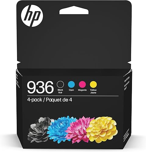 HP Cartuchos de tinta 936 negro, cian, magenta y amarillo (paquete de 4) Works OfficeJet 9120, Pro 9110, 9120, 9130, formato ancho 9730 Elegible