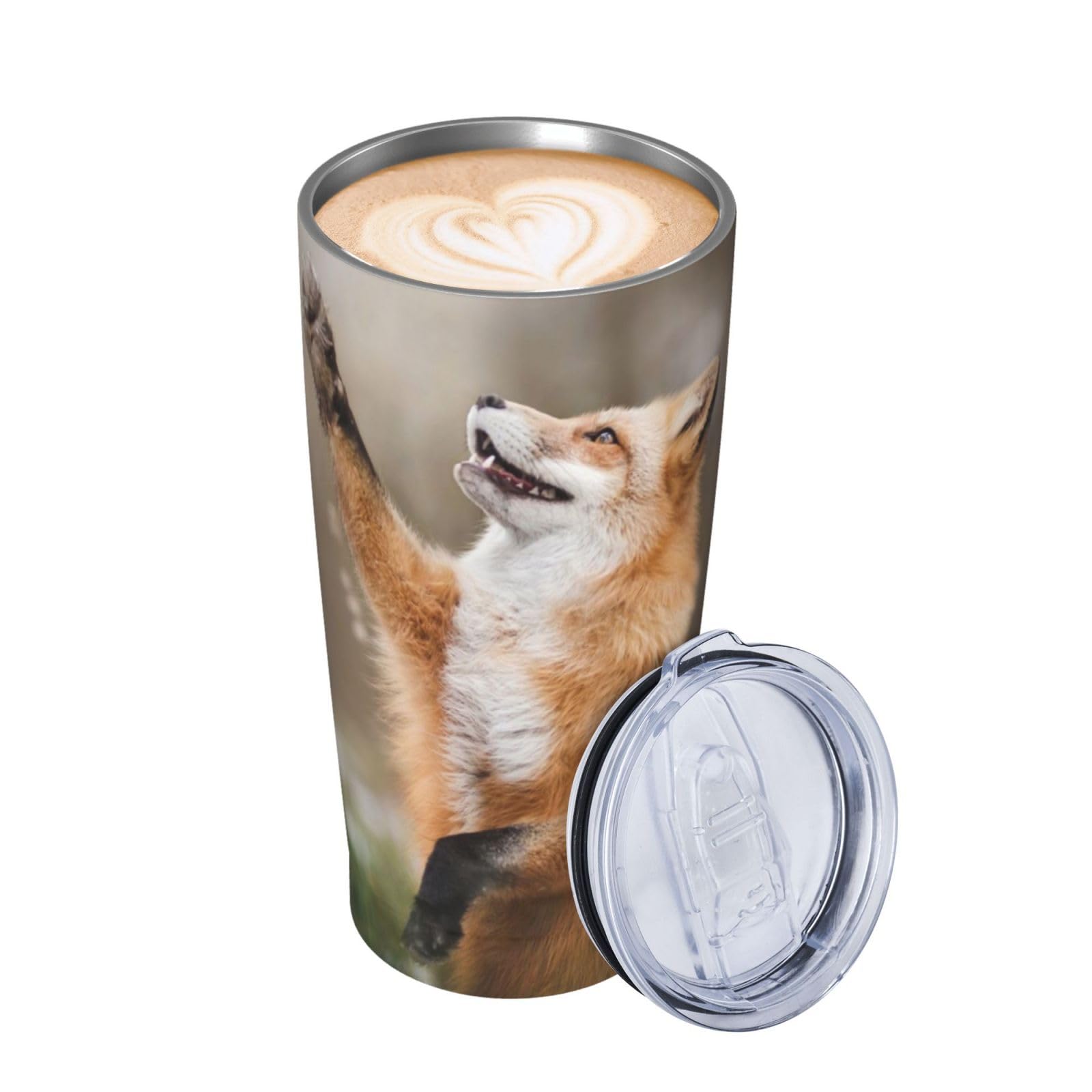 Tazza termica portatile in acciaio inox stampata con motivo volpe animale