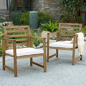 Christopher Knight Home Emilano Outdoor Acacia Wood Club Chairs, 2-Pcs Set, Natural Stained / White Christopher Knight Home Emilano Outdoor Acacia Wood Club Chairs 2 Pcs Set Natural Stained White