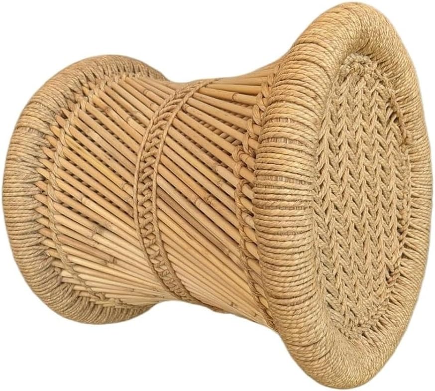 Handmade Natural Cane Bamboo Mudda Chair Barstools Step Stool for Adults, Kids, Garden Living Room, Kitchen Sitting Seating Finest Wooden Stools Children's 12.4" X 12.4" Beige