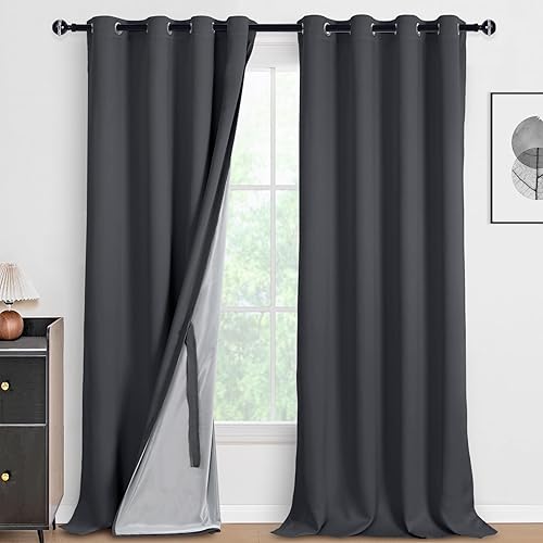 Miniatura 24 de DWCN Cortinas opacas 100% grises de 84 pulgadas de largo para dormitorio con forro negro, doble capa con aislamiento térmico, paneles de cortina